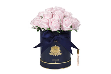 Hat Box Rose Bud Bouquet -Navy Box with French Pink Rose Buds - HBB06 (Carton of 1)